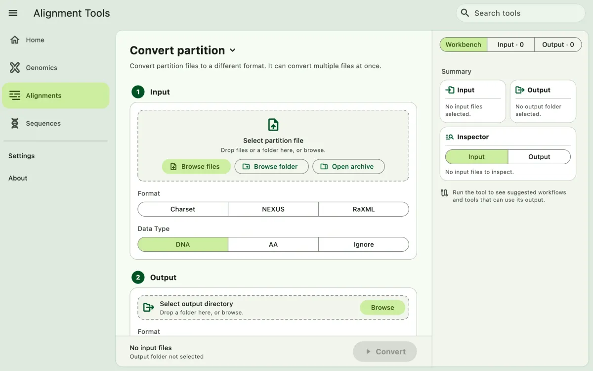 SEGUI Convert partition page on a desktop with the tool form and file panel